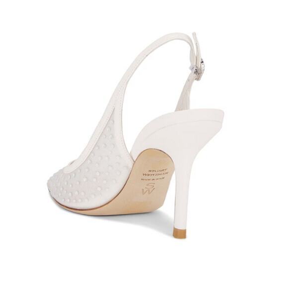 Stuart Weitzman Emilia Mesh 100 Slingback in White & Frosted White – EUC Size 8 - Picture 5 of 10